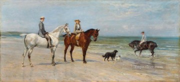ヘイウッド・ハーディ Painting - ケンティッシュ・コーストで2匹の犬と乗馬するリーニー一家 ヘイウッド・ハーディ乗馬